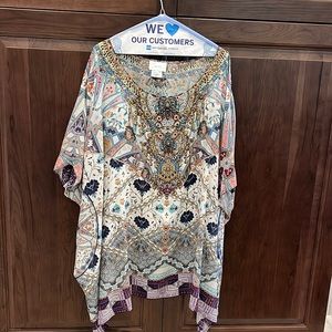 Camilla Silk short caftan swim coverup print sparkle